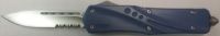 Impaler Blue D/A OTF Automatic Knife Satin Drop Point VG-10 Serr Blade