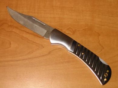 kriegar black damascus liner lock knife kg118